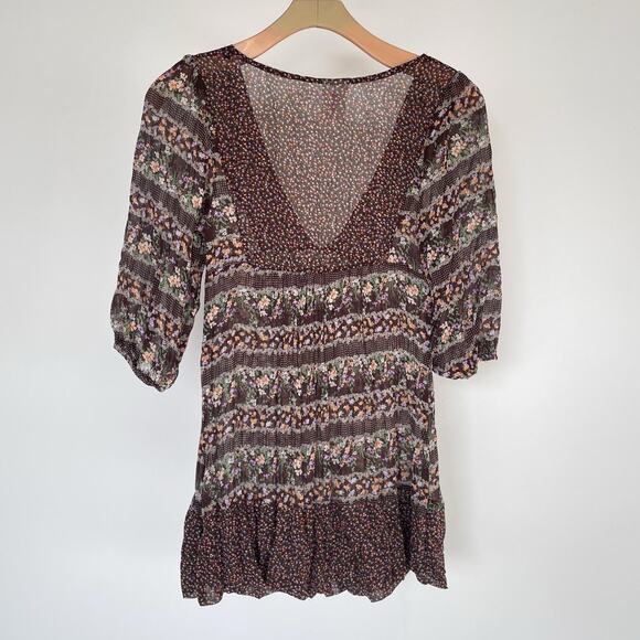 Vintage 90s Y2K Sheer Fairy Babydoll Floral Top / Sz S / Indie Boho Grunge - Picture 2 of 8